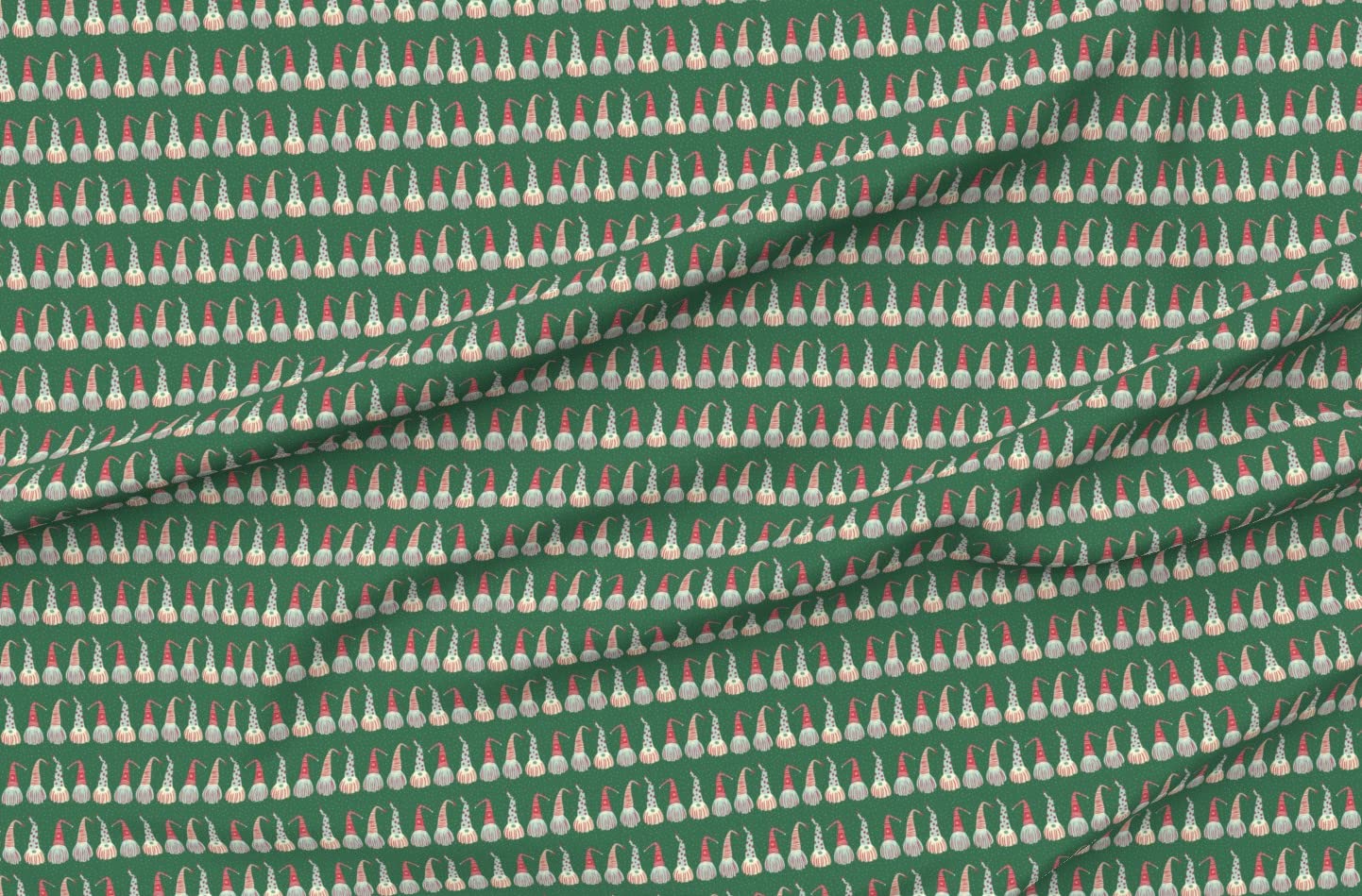 Spoonflower Fabric - Scandinavian Christmas Gnomes Green Stripes Holiday Santa Printed on Petal Signature Cotton Fabric by The Yard - Sewing Quilting Apparel Crafts Decor