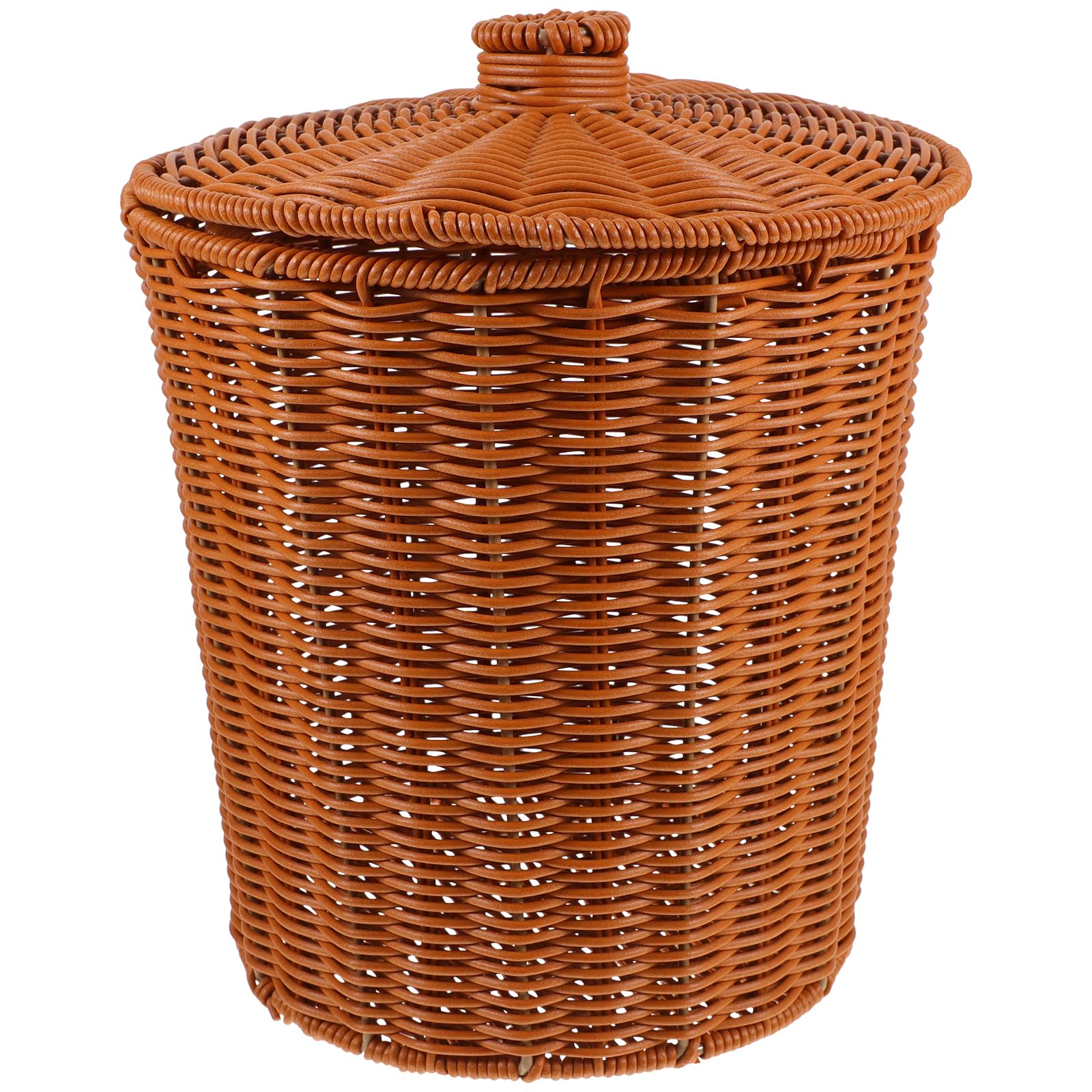 Wicker Waste Can with lid: Woven Trash Basket Wicker Wastebasket Round Garbage Container bin for Bathroom Bedroom Home Office