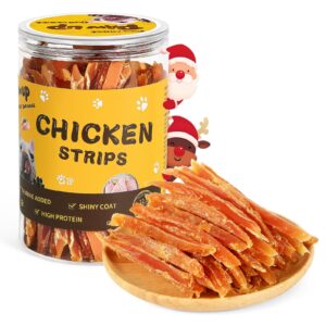 pawup chicken jerky strips dog treats, training treats for dogs w/taurine, low fat, natural chicken jerky cuts, 12.5 oz