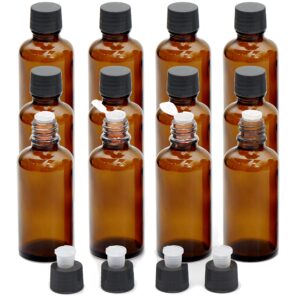 youngever essential oils bottles, 16 pack 2 ounce amber glass vials bottles with orifice reducers and black caps