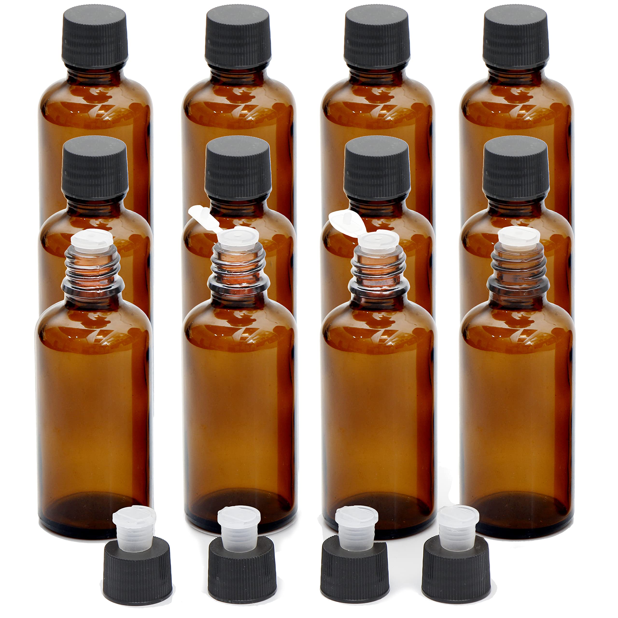 Youngever Essential Oils Bottles, 16 Pack 2 Ounce Amber Glass Vials Bottles with Orifice Reducers and Black Caps