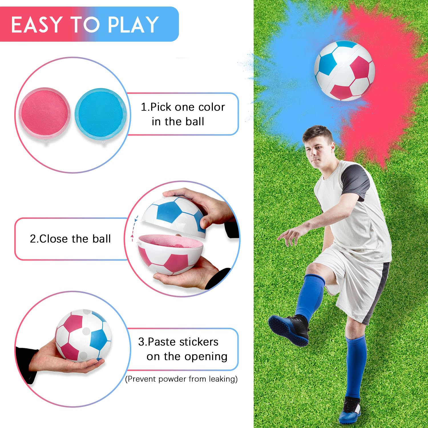 Gender Reveal Soccer Ball with Powder, Revelacion de Sexo de Bebe 2 Big Bags of Pink and Blue Gender Reveal Powder for Boy or Girl Baby Gender Reveal Ideas