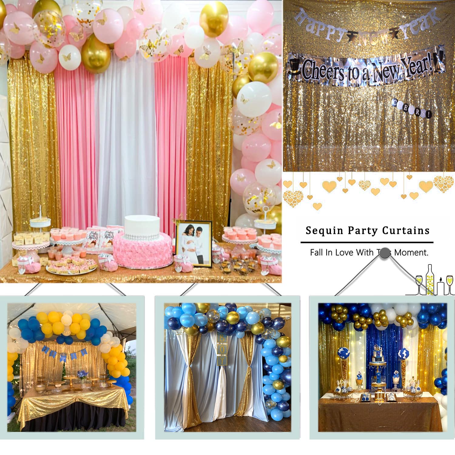 TCBESTO Gold Sequin Backdrop Curtains 4FT x 8FT 2 Panels Glitter Curtain Backdrop Sparkly Photography Background Drapes for Wedding Bridal Shower Christmas Festival Birthday