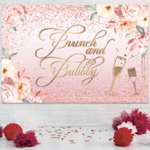 Brunch and Bubbly Bridal Shower Decorations Backdrop Banner Rose Gold Champagne Background for Wedding Bridal Shower Party Decor Supplies Pink