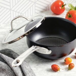 Anolon X SearTech Aluminum Nonstick Cookware Saucier with Lid, 2.5 Quart, Super Dark Gray