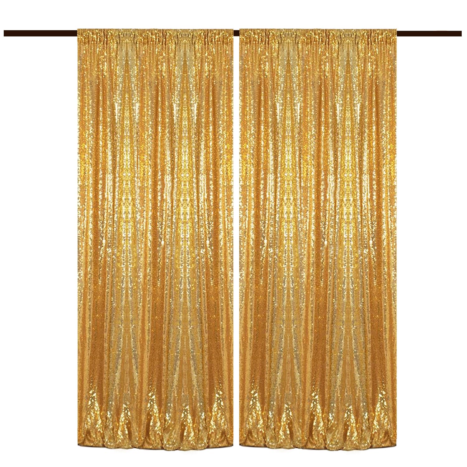 TCBESTO Gold Sequin Backdrop Curtains 4FT x 8FT 2 Panels Glitter Curtain Backdrop Sparkly Photography Background Drapes for Wedding Bridal Shower Christmas Festival Birthday