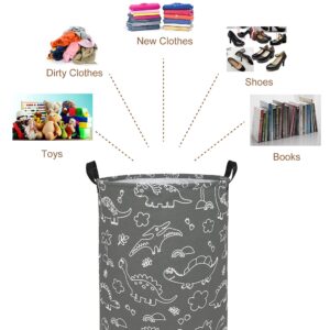 NRMEI Round Storage Basket Laundry Basket Foldable Waterproof Coating Nursery Hamper for Living Room Bedroom and Clothes Toys(Round Line Dinosaur),19.7inchH x 15.7inchD inches