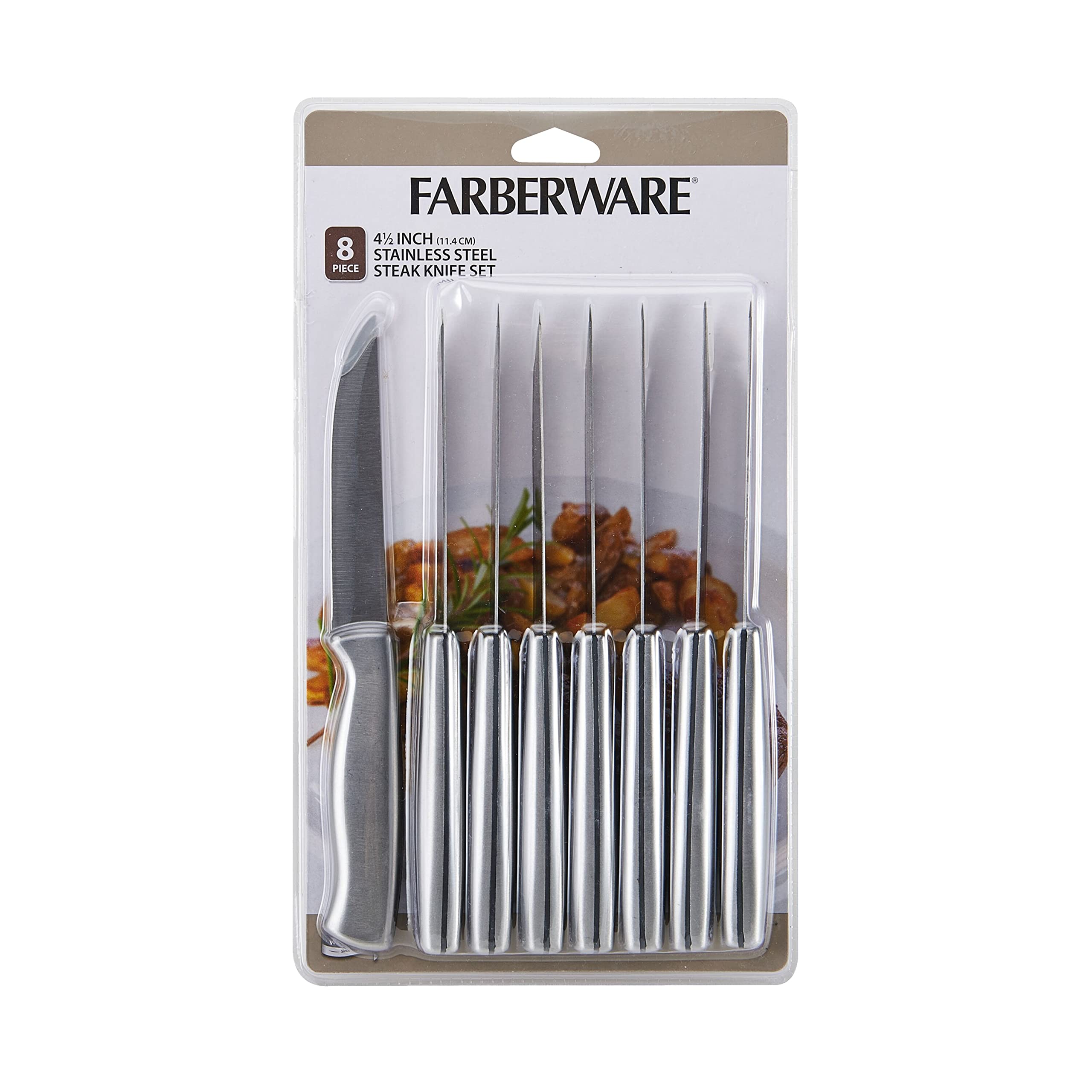 Farberware Stainless Steel Steak Knife Set, 8-Piece, Stainless Steel