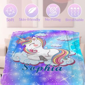 YESCUSTOM Personalized Custom Name Blankets for Baby Boys Girls, Rainbow Unicorn Toddler Throw Blanket Soft Fleece for Kids Bedroom Decor, Couch,Birhtday Gift for Kids Blankets