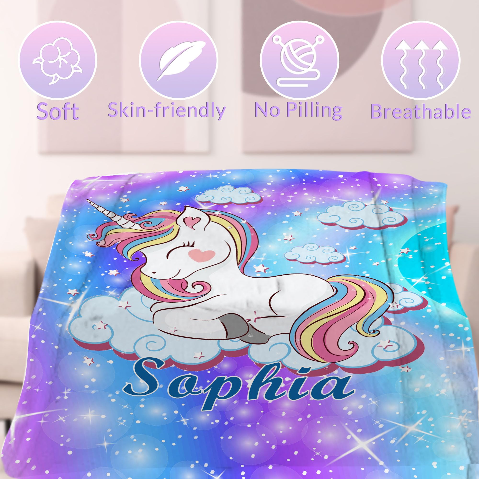 YESCUSTOM Personalized Custom Name Blankets for Baby Boys Girls, Rainbow Unicorn Toddler Throw Blanket Soft Fleece for Kids Bedroom Decor, Couch,Birhtday Gift for Kids Blankets