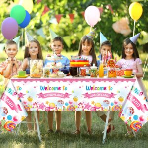 3 Pcs Candyland Party Decorations Candyland Tablecloth Candy Theme Plastic Table Cover Candy Land Lollipop Decorations for Birthday Baby Shower Candy Land Christmas Party Supplies