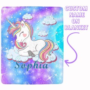 YESCUSTOM Personalized Custom Name Blankets for Baby Boys Girls, Rainbow Unicorn Toddler Throw Blanket Soft Fleece for Kids Bedroom Decor, Couch,Birhtday Gift for Kids Blankets