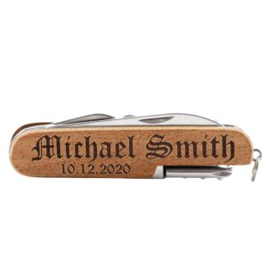 engraved pocket knife, personalized 8-function multi-tool pocket knife, christmas gifts for men, custom knives, engraved names, groomsmen gift, gift for him