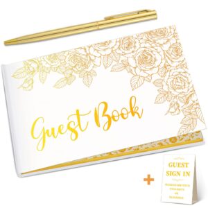 zonon wedding guest book with pen wedding memory book with table cards guest sign-in book white cover with foil for guests visitors to sign at wedding party hotel bridal shower, 9 x 6 inch(stylish)