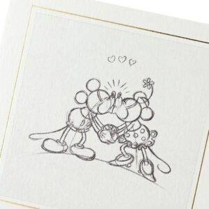 UK Greetings Disney Birthday Card - Minnie Mouse Birthday Card - Mickey Mouse Birthday Card - Birthday Card for Her - Minnie and Mickey Kissing Original Sketch - Blank Card