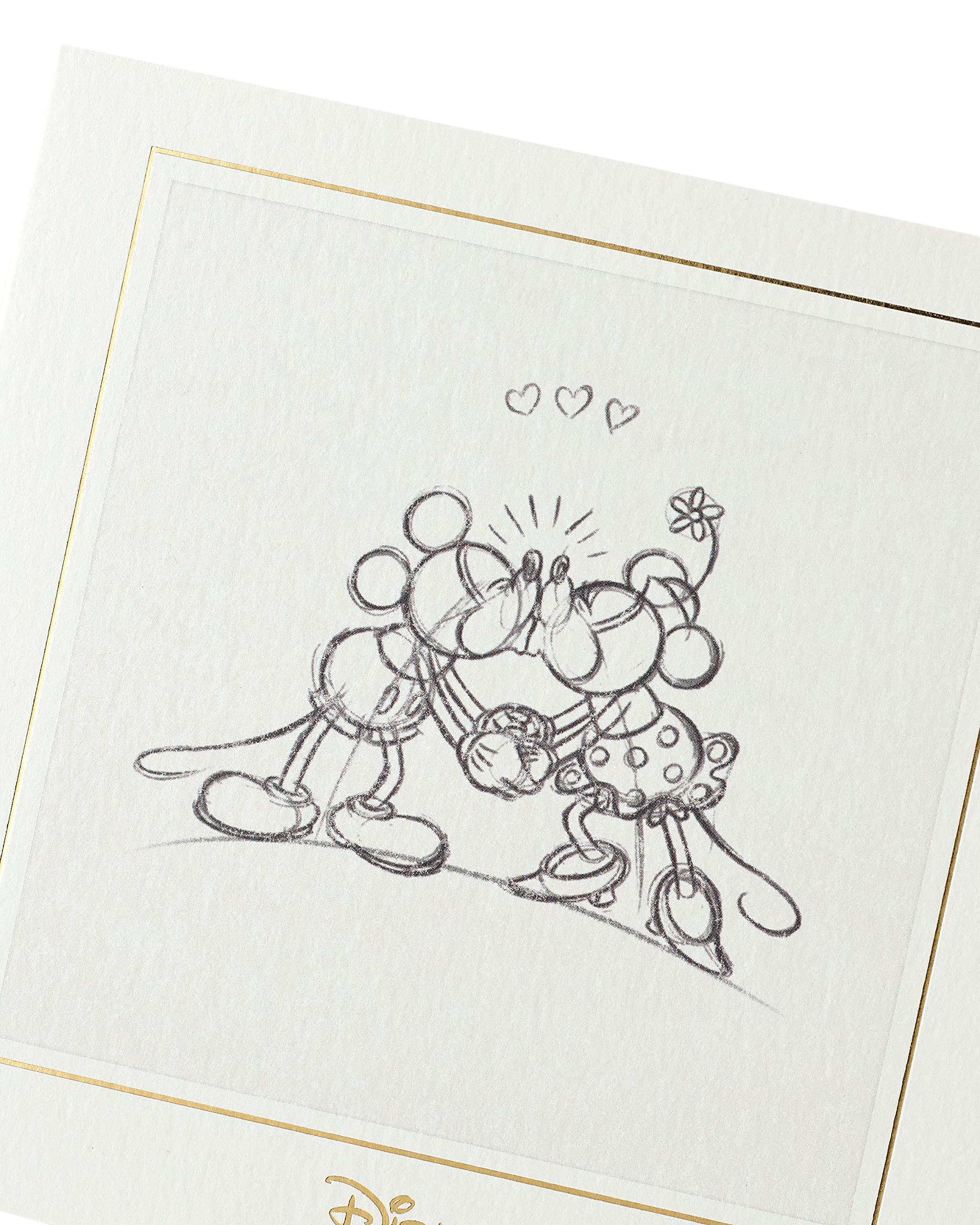 UK Greetings Disney Birthday Card - Minnie Mouse Birthday Card - Mickey Mouse Birthday Card - Birthday Card for Her - Minnie and Mickey Kissing Original Sketch - Blank Card