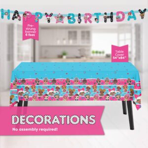 LOL Party Supplies Birthday Decorations | Serves 16 Guests | With Table Cover, Banner, Plates, Napkins, Cups, Button