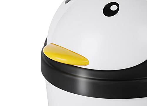 Penguin Plastic Trash Can with Lid Bedroom 7.5 Liter /2 Gallon Garbage Can Children Room Garbage Can Swing Lid Wastebasket Dustbin Organizer, White