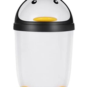 Penguin Plastic Trash Can with Lid Bedroom 7.5 Liter /2 Gallon Garbage Can Children Room Garbage Can Swing Lid Wastebasket Dustbin Organizer, White