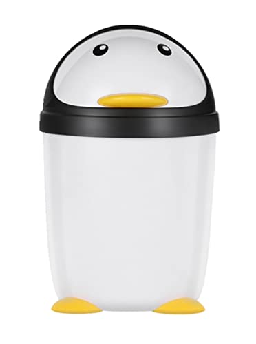 Penguin Plastic Trash Can with Lid Bedroom 7.5 Liter /2 Gallon Garbage Can Children Room Garbage Can Swing Lid Wastebasket Dustbin Organizer, White