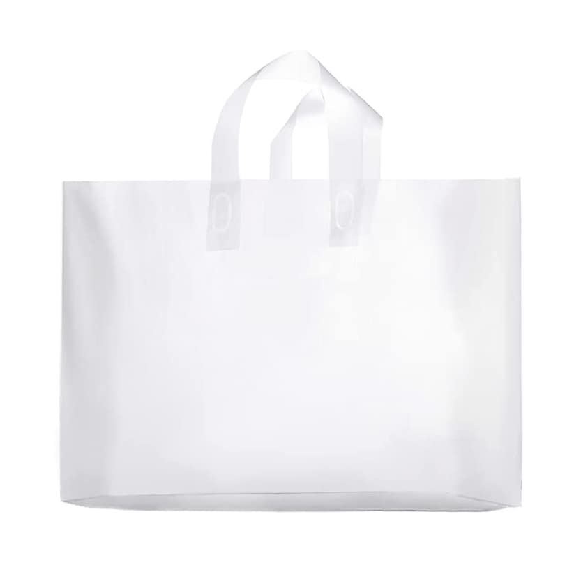 Frosted Plastic Gift Bags 50 PACK 16"x12"x5" Clear Frosted Plastic Bags For Small Business With Soft Loop Handles For Gifts Retail Bags And More