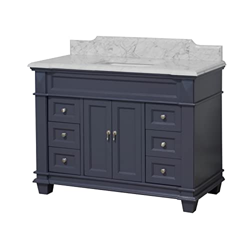 Elizabeth 48-inch Bathroom Vanity (Marine Gray/Carrara): Includes Marine Gray Cabinet with Authentic Italian Carrara Marble Countertop and White Ceramic Sink