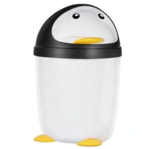 Penguin Plastic Trash Can with Lid Bedroom 7.5 Liter /2 Gallon Garbage Can Children Room Garbage Can Swing Lid Wastebasket Dustbin Organizer, White