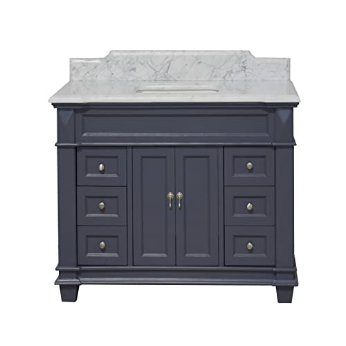 Elizabeth 48-inch Bathroom Vanity (Marine Gray/Carrara): Includes Marine Gray Cabinet with Authentic Italian Carrara Marble Countertop and White Ceramic Sink