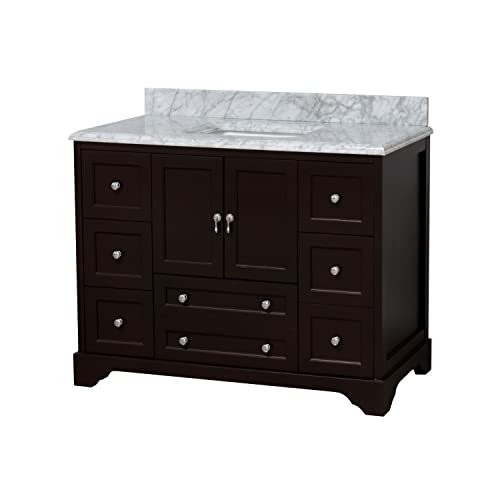 Madison 48-inch Bathroom Vanity (Chocolate/Carrara): Includes Chocolate Cabinet with Authentic Italian Carrara Marble Countertop and White Ceramic Sink