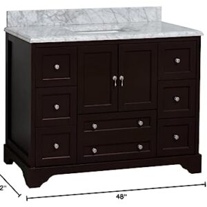 Madison 48-inch Bathroom Vanity (Chocolate/Carrara): Includes Chocolate Cabinet with Authentic Italian Carrara Marble Countertop and White Ceramic Sink