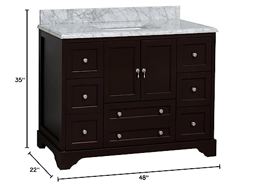 Madison 48-inch Bathroom Vanity (Chocolate/Carrara): Includes Chocolate Cabinet with Authentic Italian Carrara Marble Countertop and White Ceramic Sink