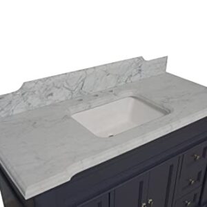 Elizabeth 48-inch Bathroom Vanity (Marine Gray/Carrara): Includes Marine Gray Cabinet with Authentic Italian Carrara Marble Countertop and White Ceramic Sink