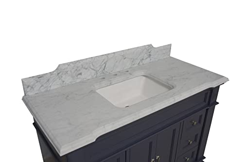 Elizabeth 48-inch Bathroom Vanity (Marine Gray/Carrara): Includes Marine Gray Cabinet with Authentic Italian Carrara Marble Countertop and White Ceramic Sink