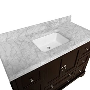 Madison 48-inch Bathroom Vanity (Chocolate/Carrara): Includes Chocolate Cabinet with Authentic Italian Carrara Marble Countertop and White Ceramic Sink