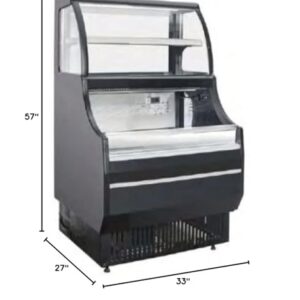 Commercial Refrigerator Open Air Dual Service Curved Top Glass Display Merchandiser 27" Black Coffee Shop NSF Showcase Cooler STP-2834