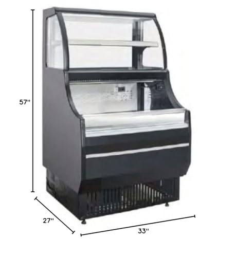 Commercial Refrigerator Open Air Dual Service Curved Top Glass Display Merchandiser 27" Black Coffee Shop NSF Showcase Cooler STP-2834