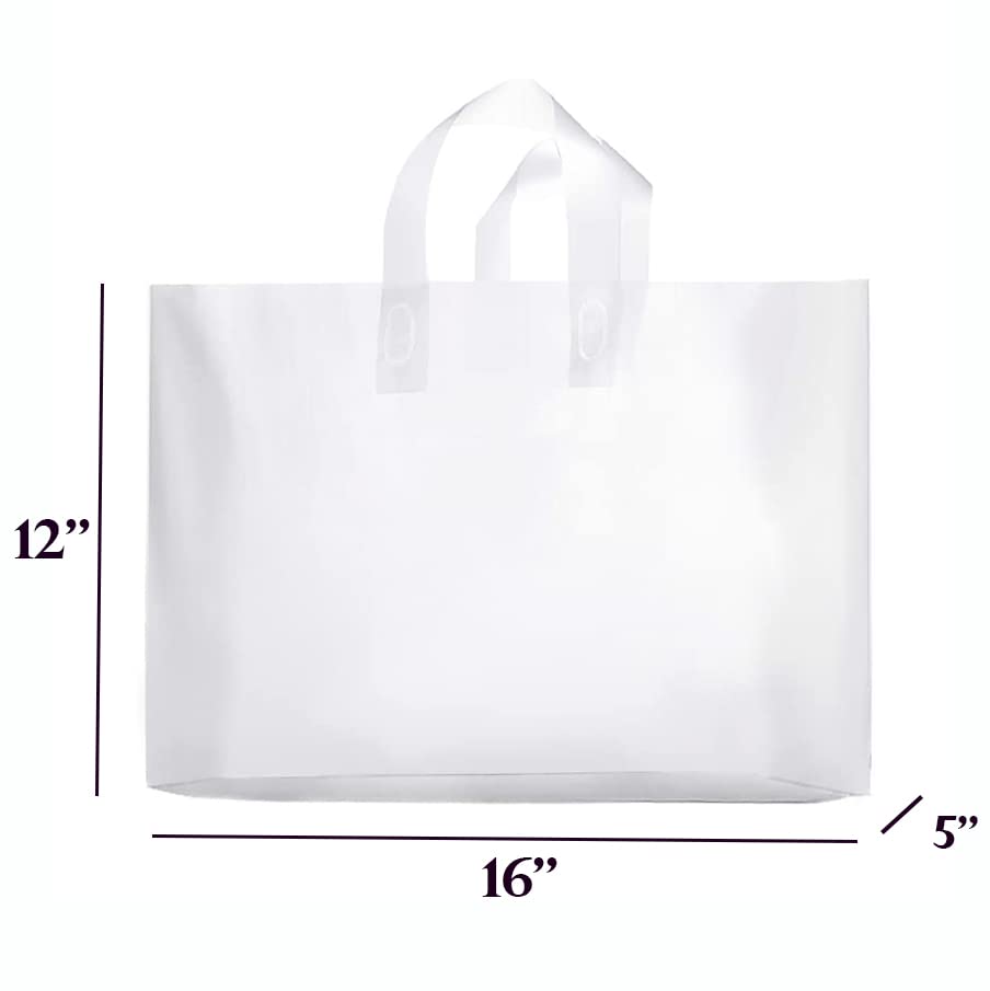 Frosted Plastic Gift Bags 50 PACK 16"x12"x5" Clear Frosted Plastic Bags For Small Business With Soft Loop Handles For Gifts Retail Bags And More