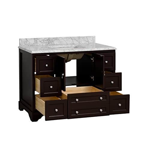 Madison 48-inch Bathroom Vanity (Chocolate/Carrara): Includes Chocolate Cabinet with Authentic Italian Carrara Marble Countertop and White Ceramic Sink