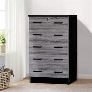 Better Home Products Cindy 5 Drawer Chest Wooden Dresser with Lock in Ebony