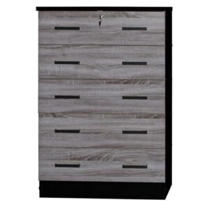 Better Home Products Cindy 5 Drawer Chest Wooden Dresser with Lock in Ebony