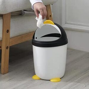 Penguin Plastic Trash Can with Lid Bedroom 7.5 Liter /2 Gallon Garbage Can Children Room Garbage Can Swing Lid Wastebasket Dustbin Organizer, White