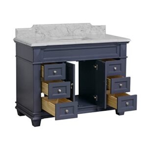 Elizabeth 48-inch Bathroom Vanity (Marine Gray/Carrara): Includes Marine Gray Cabinet with Authentic Italian Carrara Marble Countertop and White Ceramic Sink