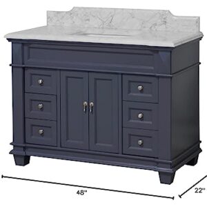 Elizabeth 48-inch Bathroom Vanity (Marine Gray/Carrara): Includes Marine Gray Cabinet with Authentic Italian Carrara Marble Countertop and White Ceramic Sink