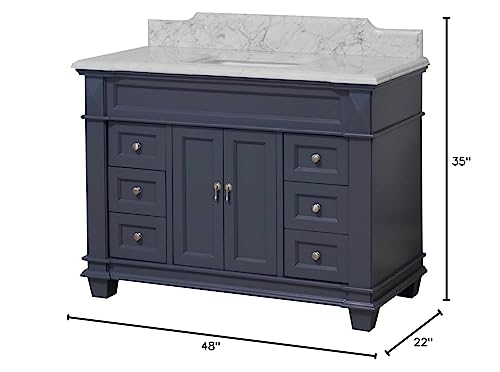 Elizabeth 48-inch Bathroom Vanity (Marine Gray/Carrara): Includes Marine Gray Cabinet with Authentic Italian Carrara Marble Countertop and White Ceramic Sink