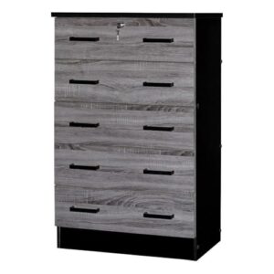 better home products cindy 5 drawer chest wooden dresser with lock in ebony