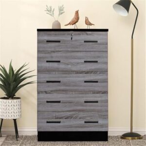 Better Home Products Cindy 5 Drawer Chest Wooden Dresser with Lock in Ebony