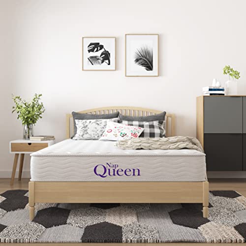 NapQueen 8 Inch Innerspring Full Size Medium Firm Memory Foam Mattress, Bed in a Box White