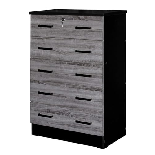 Better Home Products Cindy 5 Drawer Chest Wooden Dresser with Lock in Ebony