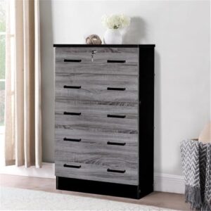 Better Home Products Cindy 5 Drawer Chest Wooden Dresser with Lock in Ebony