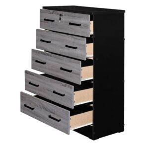 Better Home Products Cindy 5 Drawer Chest Wooden Dresser with Lock in Ebony